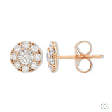 Rose gold earrings with diamond accents on a white background